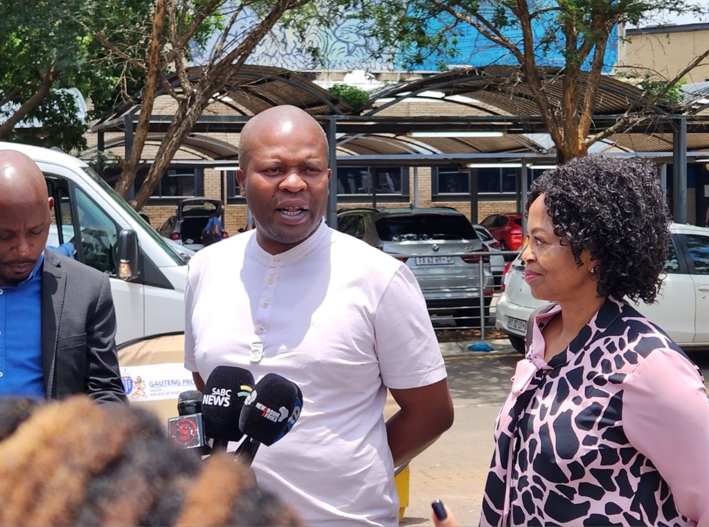 Human Settlements and Infrastructure Development MEC Lebogang Maile,and Baragwaneth hospital CEO Dr Nkele Lesia, address media on Friday on the recent copper theft. 