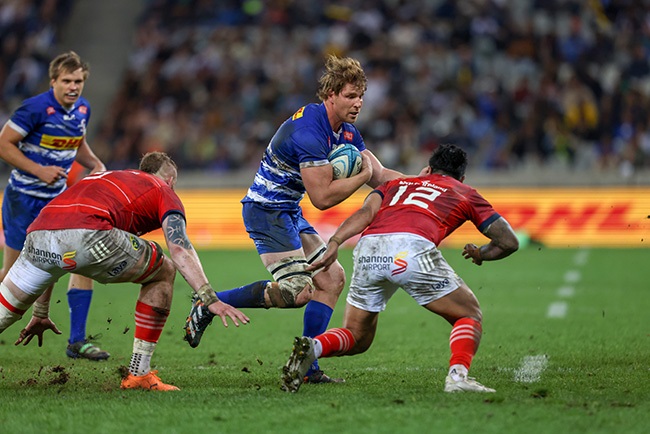 Evan Roos on the charge against Munster. (Photo by Carl Fourie/Gallo Images)