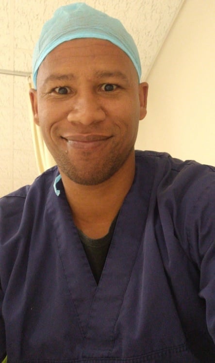 Nervous dad-to-be in his theatre scrubs
