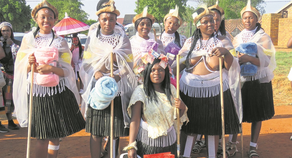 Skhulile Msane (front) celebrated her 21st birthday with other virgins on Sunday.            Photo by Ntebatse Masipa