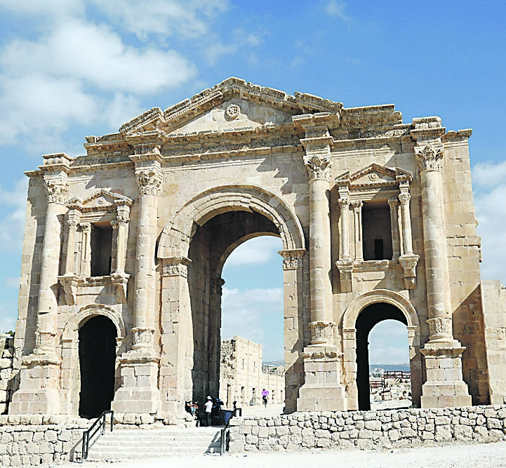 Hadrian’s Arch marks the entry to the ancient Roman city of Jerash. It was built to mark the Emperor Hadrian’s visit in 129AD to 130 AD Photo: Tara Turkington