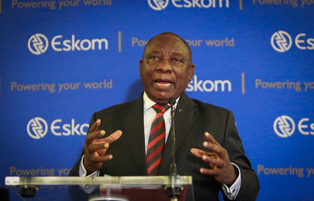 President Cyril Ramaphosa at a press briefing at Megawatt Park Headquarters. . (Photo by Gallo Images/Sowetan/Sebabatso Mosamo)