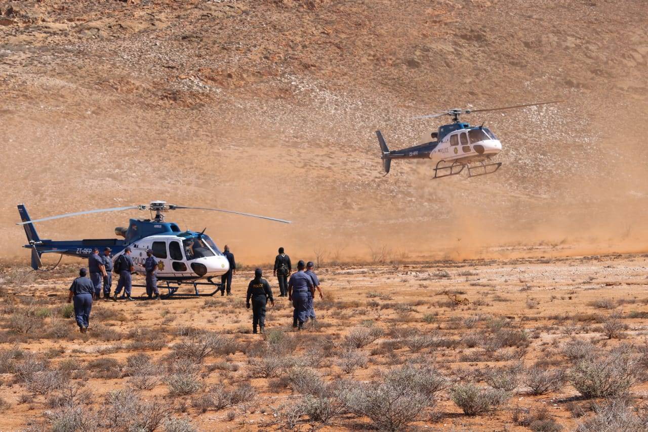 Police helicopters from the Western Cape, Gauteng and Free State assisted the ground forces with aerial support.