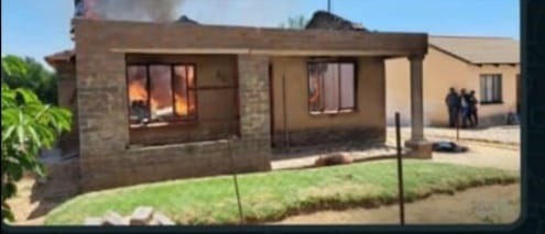 The house belongs to Ngwathe municipality's parents has been set alight by angry mob. 