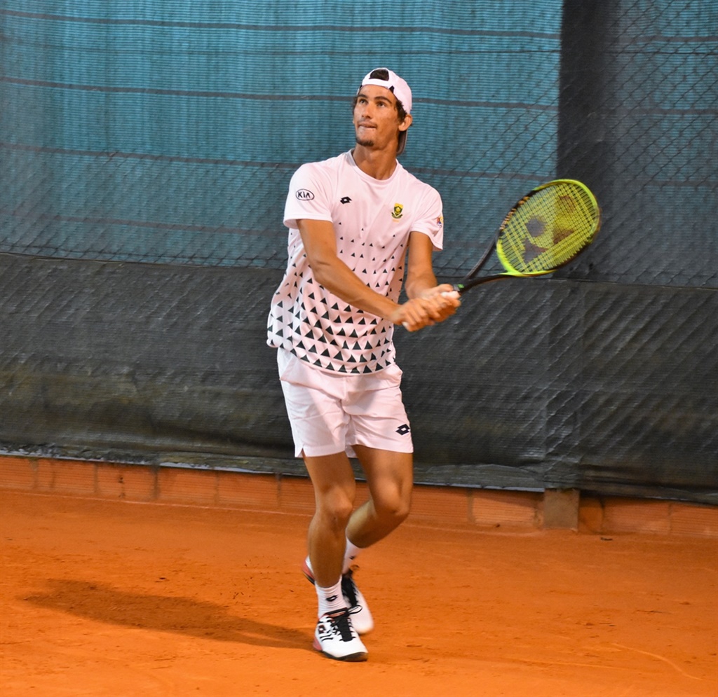 – Lloyd Harris in action during Kia South Africa team practice session at Club Internacional Foot-Ball in Lisbon on Tuesday ahead of the Davis Cup tie this weekend against Portugal.