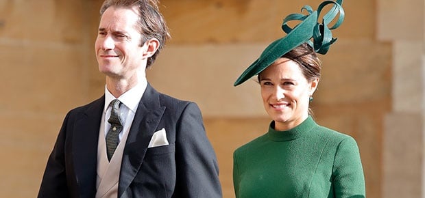 Pippa Middleton and husband James Matthews arrive at Princess Eugenie's wedding.