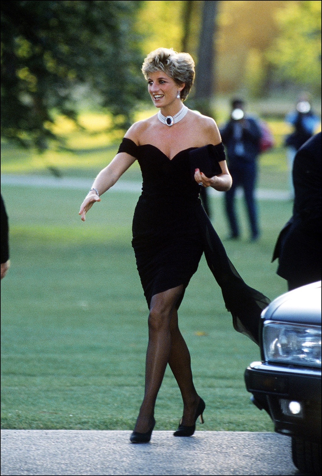 Princess Diana in a black dress at Vanity Fair’s 