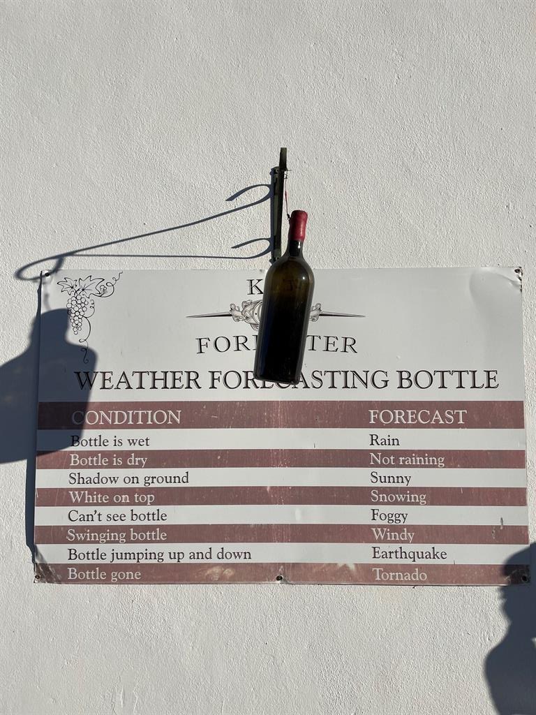 The weather board outside the tasting room at Ken 