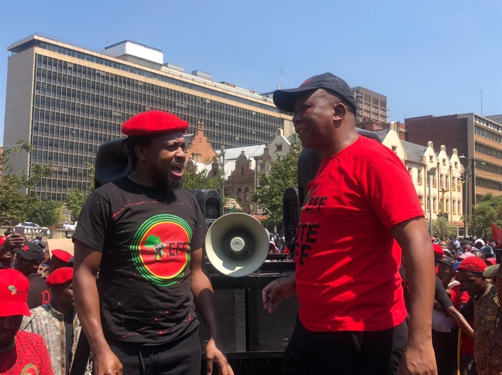 EFF leader Julius Malema addressing the masses that gathered at Church Square on Monday for the party's shutdown.