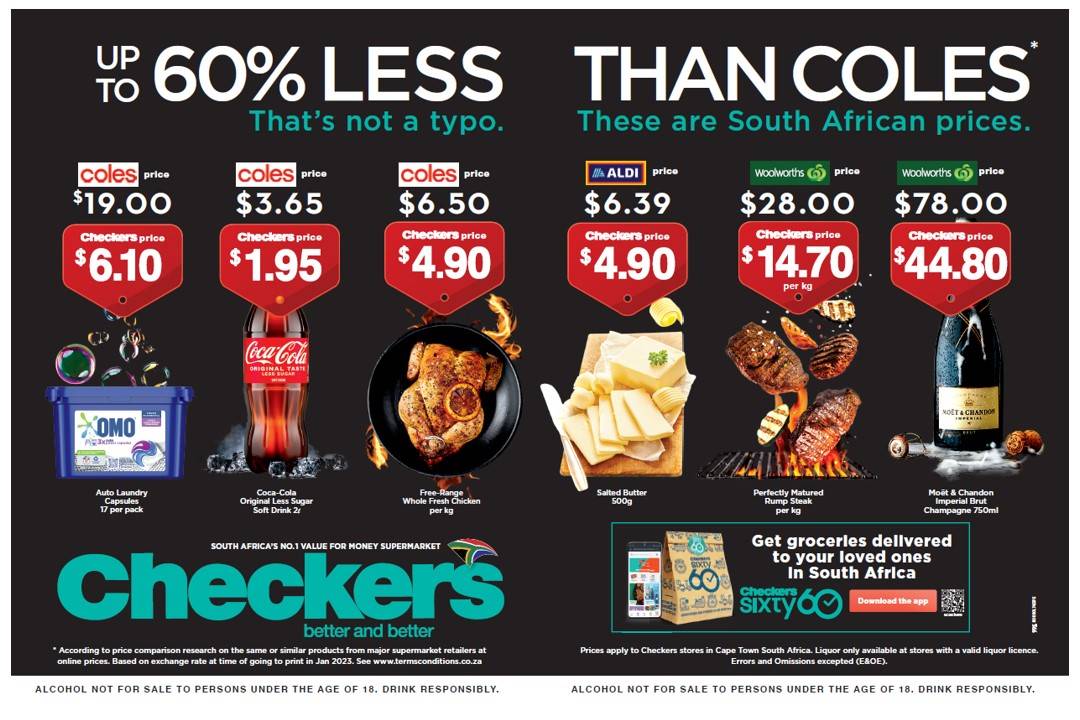 Checkers se advertensie in The Sydney Morning Herald.