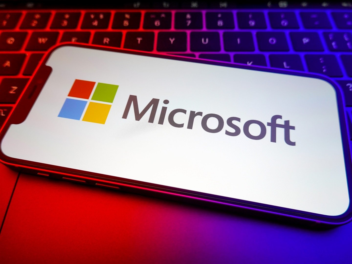 In this photo illustration, a Microsoft logo seen displayed on a smartphone screen. (Sheldon Cooper/SOPA Images/LightRocket via Getty Images)
