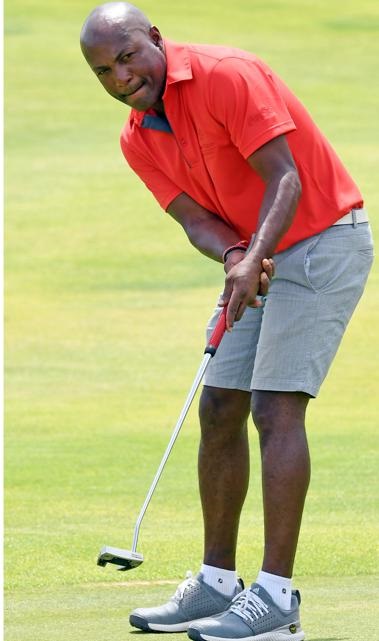 West Indies cricket great Brian Lara putts for a birdie in Friday’s Pro-Am on day two of the Gary Player Invitational at the Lost City Golf Course. Picture: Lee Warren / Gallo Images