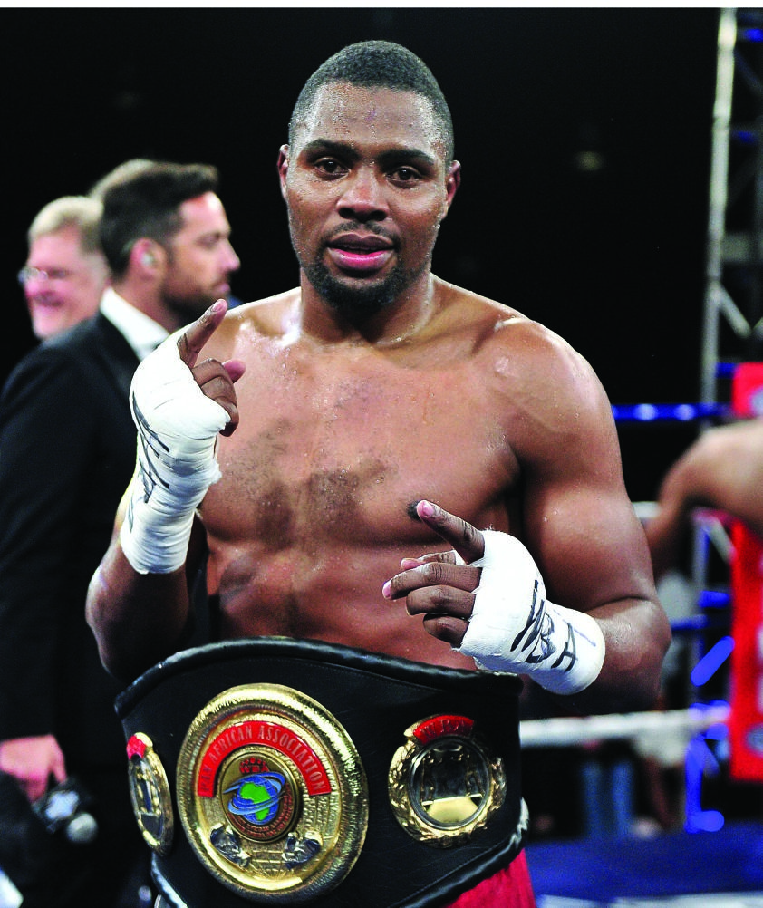 Akani Phuzi displays his WBA Pan-Africa cruiserweight belt. Picture: Samuel Shivambu / BackpagePix