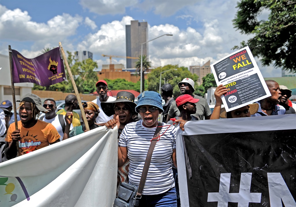 The Not In My Name International organisation, together with Azapo, marched to the energy regulator's offices in Pretoria, as well as the Union Building, to protest against load shedding and the 18% electricity tariff increase. Photo: Tebogo Letsie / City Press