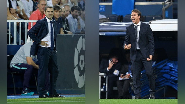 The coaches, Julen Lopetegui and Ernesto Valverde, will have a big role to play if either of their sides is to win the El Clásico today. Picture: Getty Images