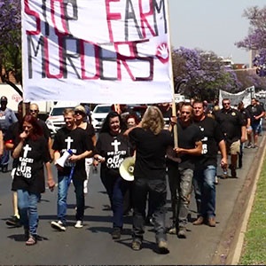 Protesters march to the US embassy in Pretoria