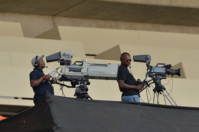 SABC TV cameras. (Photo by Philip Maeta/Gallo Images)