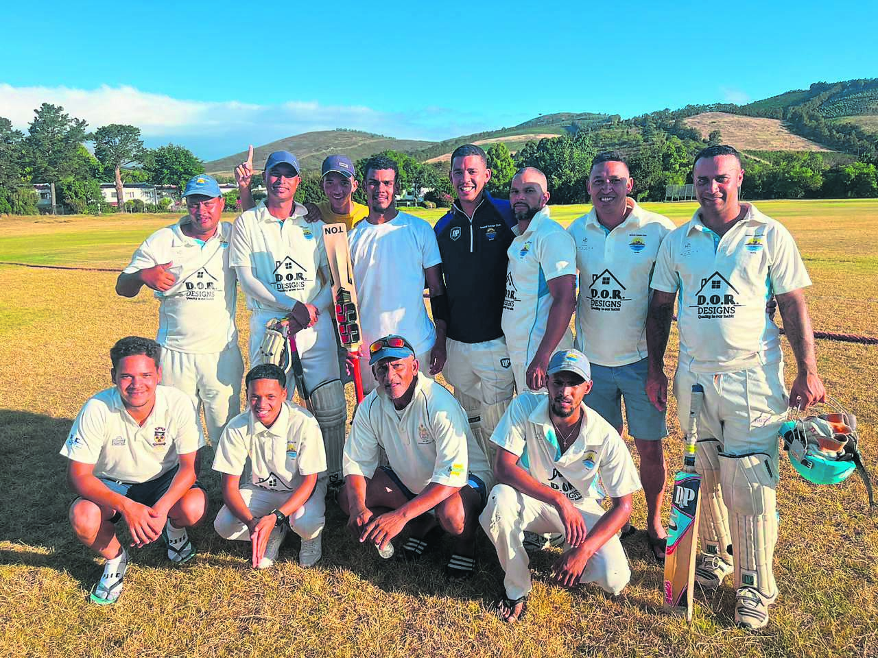 The victorious second team of Strand CC celebrating their memorable five-wicket win over neighbours Somerset West CC.