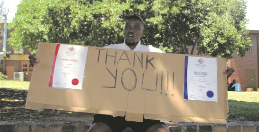 Tshwane University of Technology student Phakamani Dludla thanks people for their support