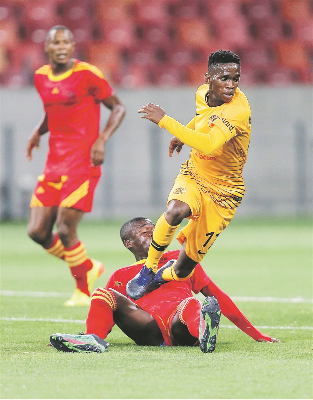 Kabelo Mahlasela and his Kaizer Chiefs team-mates are nearly through to the second round of the CAF Confederation Cup at the expense of Zanzibar’s Zimamoto FC. Picture: Richard Huggard / Gallo Images