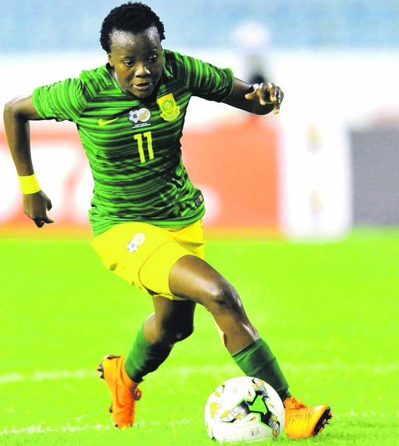 Banyana Banyana player Thembi Kgatlana has been the star of the show at the Africa Women Cup of Nations, but will earn far less than her Bafana Bafana counterparts at the end of the tournament. Picture: Sydney Mahlangu / Backpagepix