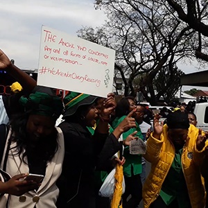 ANC Women's League support protest outside the Pretoria Magistrate's Court. (Screengrab)