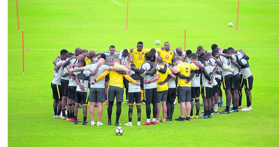 SEEKING PRAYERS: Kaizer Chiefs players and staff share a prayer ahead of this weekend’s Telkom Knockout clash with SuperSport United. Photos by Trevor Kunene