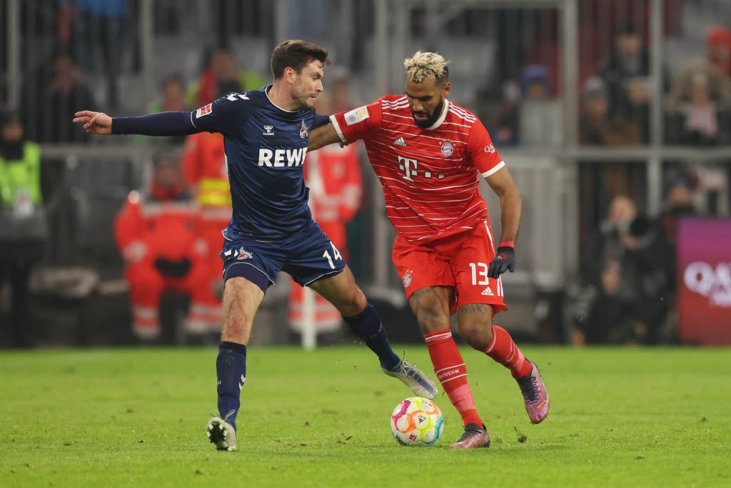 MUNICH, GERMANY - JANUARY 24: Eric Maxim Choupo-Moting of Bayern Munich battles for possession with Jonas Hector of 1.FC Koln during the Bundesliga match between FC Bayern MÃ¼nchen and 1. FC KÃ¶ln at Allianz Arena on January 24, 2023 in Munich, Germany. (Photo by Alexander Hassenstein/Getty Images)