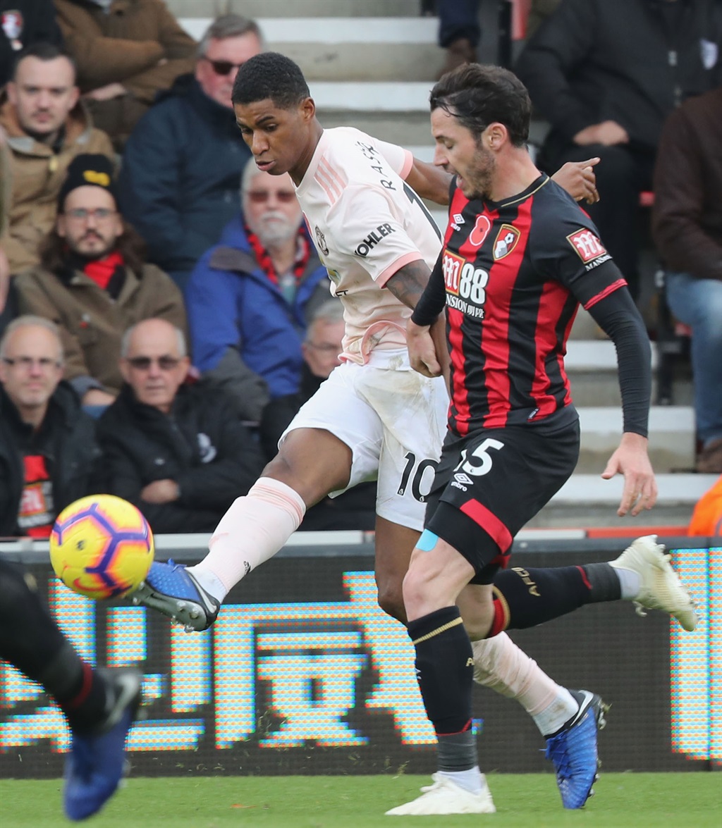 Marcus Rashford of Manchester United seen here shooting for goal, scored a late winner for against AFC Bournemouth in yesterday’s Premier League match at Vitality Stadium Picture: John Peters / Man Utd via Getty Images