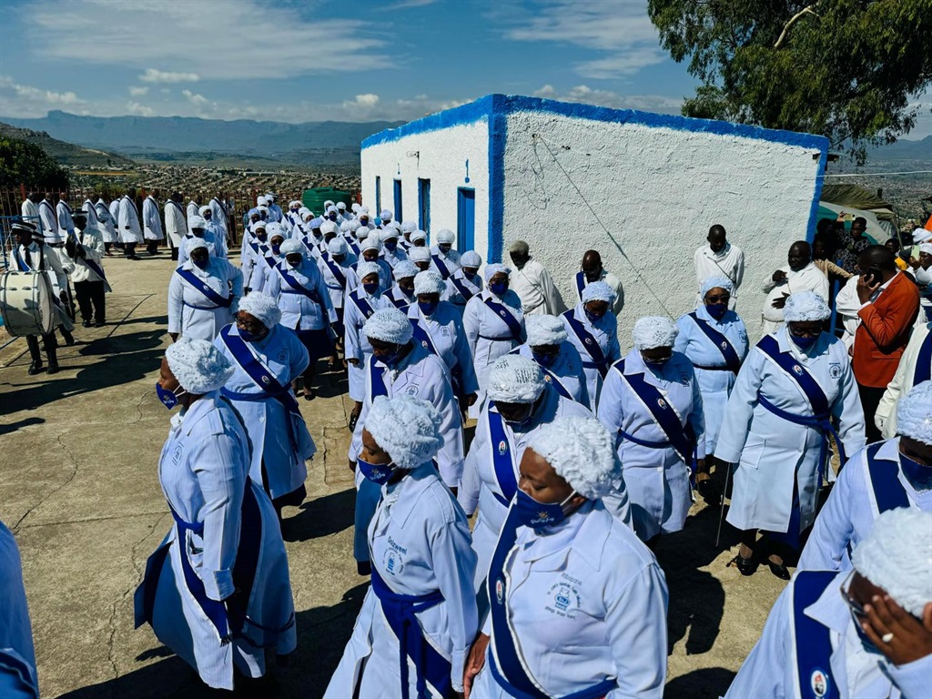 St. John's Apostolic Faith Mission Church, known popularly as KwaMasango, stands out with its distinct blue and white church buildings and uniform.