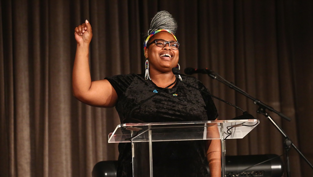 Grizelda Grootboom speaks onstage during the Coalition Against Trafficking In Women's 2017 Gala, Game Change: A Night of Celebration at Tribeca Rooftop on October 3, 2017 in New York City.  