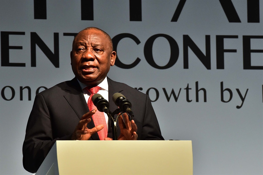 President Cyril Ramaphosa delivers his keynote address at the SA Investment Conference at the Sandton Convention Centre in Johannesburg. Picture: Elmond Jiyane (GCIS)