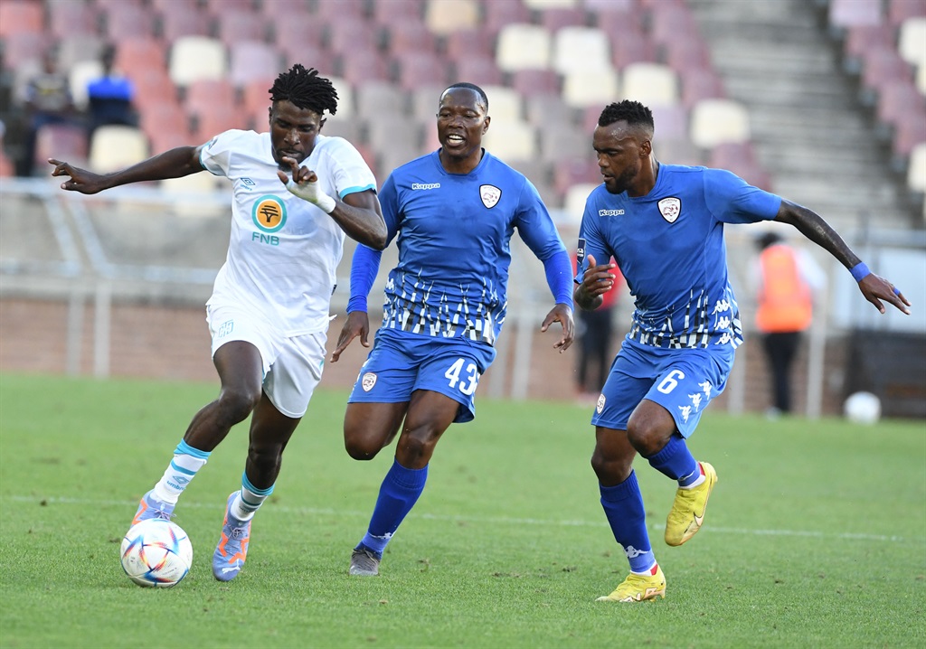 POLOKWANE, SOUTH AFRICA - FEBRUARY 25: Bertrand Mani of Cape Town City during the DStv Premiership match between Sekhukhune United and Cape Town City FC at Peter Mokaba Stadium on February 25, 2023 in Polokwane, South Africa. (Photo by Philip Maeta/Gallo Images)