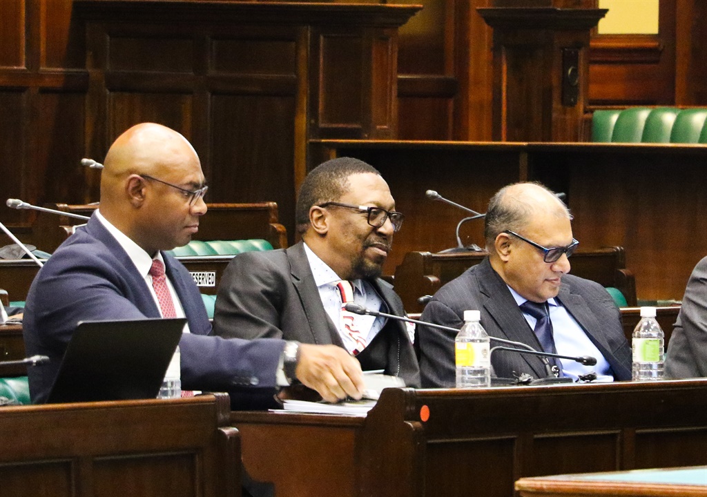 South Africa Reserve Bank deputy governor Kuben Naidoo, author of the forensic report into VBS Mutual Bank Advocate Terry Motau and Treasury deputy director general Ismail Momoniat. (Jan Gerber/ News24)