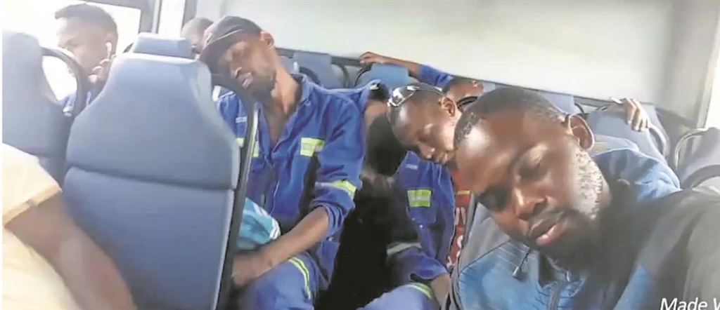 A screengrab of a video shows passengers in a bus who pretend to have fainted after listening to King Monada’s track, Malwedhe. 