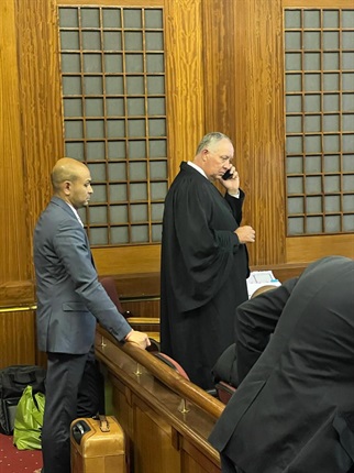 <p>Defence advocate Kenny Oldwadge, who this morning successfully argued for a postponement of the testimony of former Deloitte employee Thomas Church.</p><p><em>(Photo: Karyn Maughan)&nbsp;</em></p>