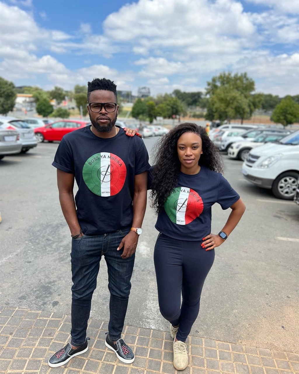 Mr & Mrs Katsande in Boss Ya Mboka's latest unisex t-shirts.