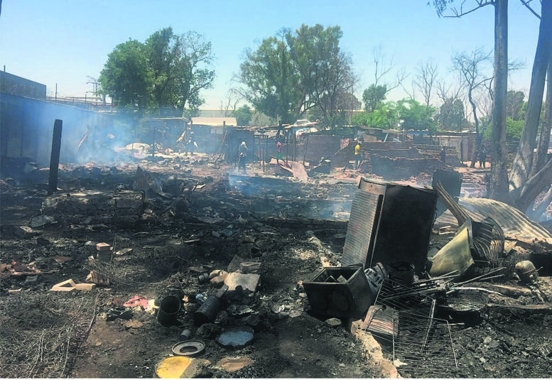 About 100 shacks were destroyed in Jumpers squatter camp yesterday.            Photo by Sifiso Jimta