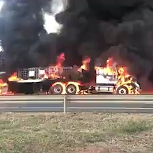 Truck transporting bitumen on the R21 near Irene. (Screengrab)
