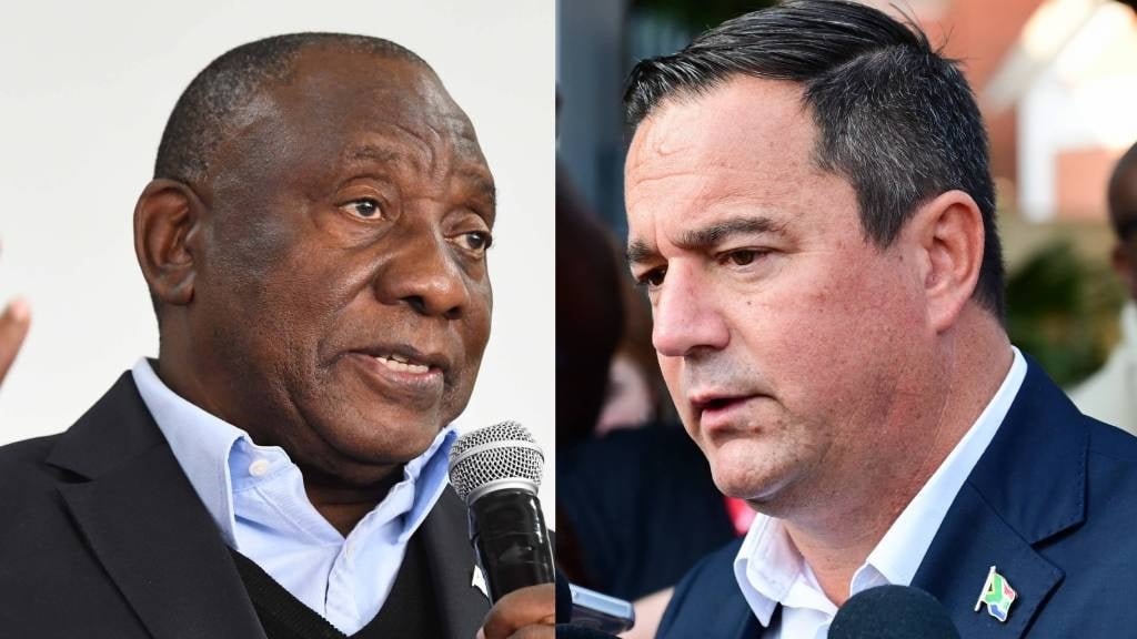 Talks between President Cyril Ramaphosa and DA leader John Steenhuisen took place on Friday afternoon after the parties clashed over the critical trade and industry ministry. (Darren Stewart and Lulama Zenzile/Gallo Images)