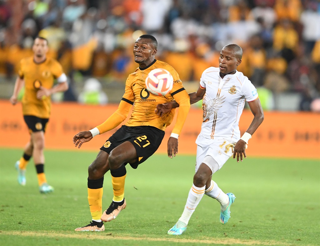 POLOKWANE, SOUTH AFRICA - JANUARY 29: Christian Saile of Kaizer Chiefs and Thabo Matlaba of Royal AM during the DStv Premiership match between Kaizer Chiefs and Royal AM at Peter Mokaba Stadium on January 29, 2023 in Polokwane, South Africa. (Photo by Philip Maeta/Gallo Images),ÿ
