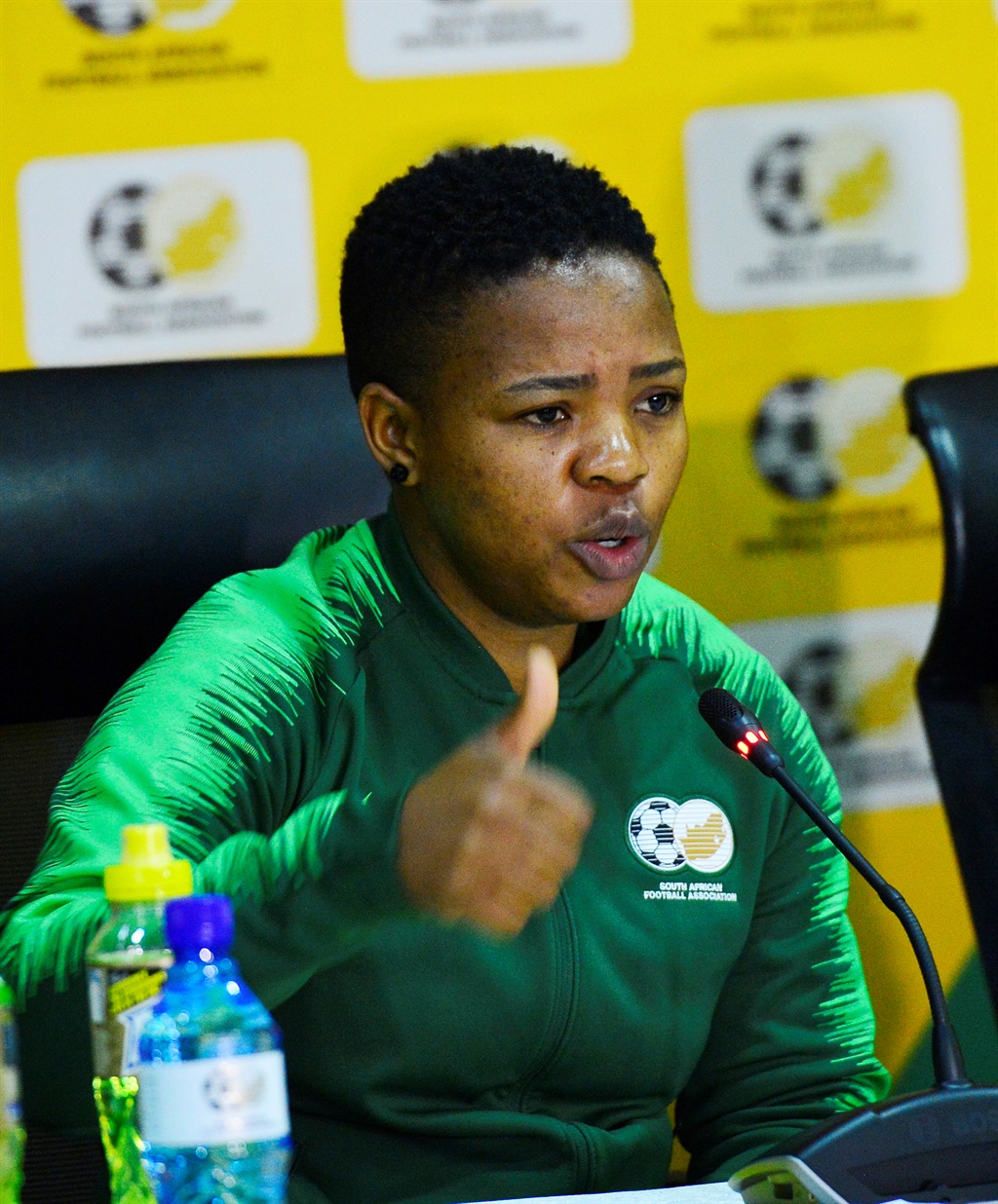 Simphiwe Dludlu, Coach of South Africa's National Under-17 Women's squad (Bantwana) during the 2018 FIFA World Cup South Africa squad announcement at SAFA House, Johannesburg on 25 October 2018 Â©Samuel Shivambu/BackpagePix