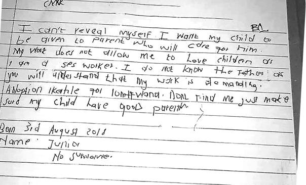 The letter left by the mum after she dumped her baby on the street.