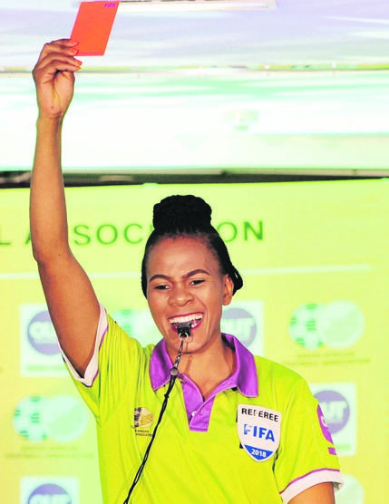 Referee Akhona Makalima is making strides as PSL’s only woman referee. Picture: Samuel Shivambu / BackpagePix
