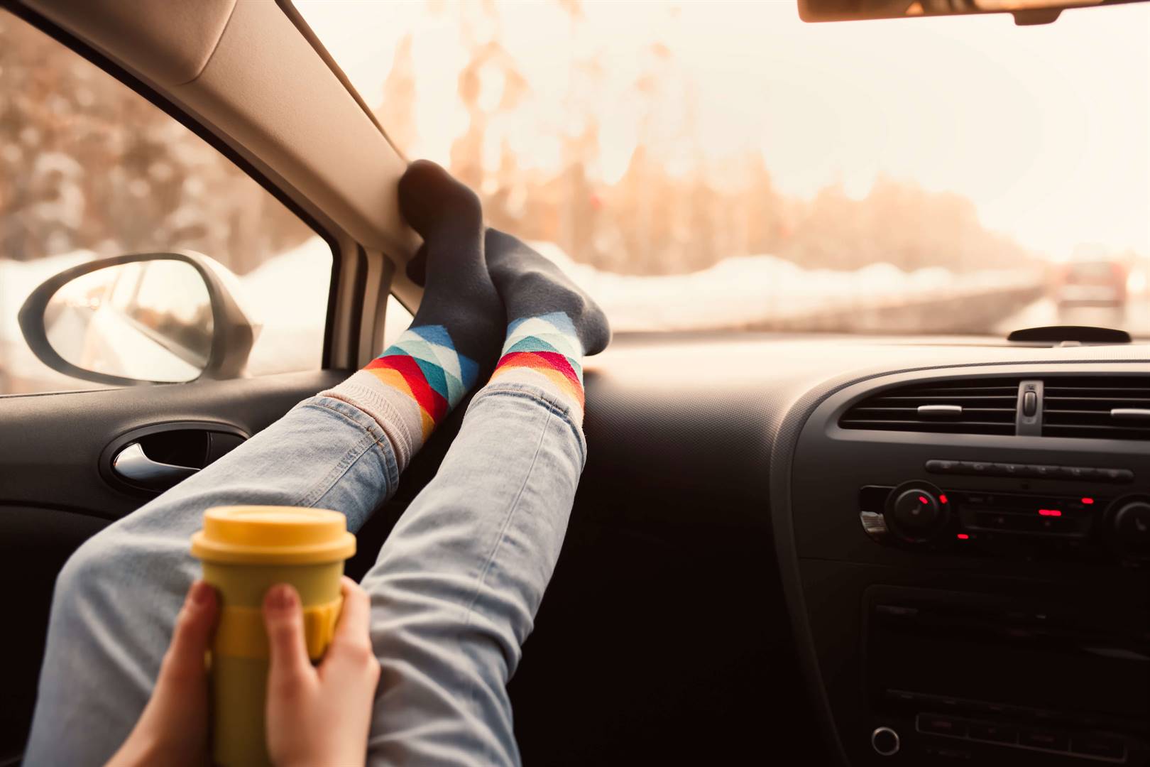 Sitting with your feet on the dash board is very dangerous when the vehicle you are travelling in, is involved in an accident. 