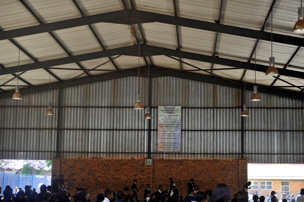School children play inside the school’s “hall” at Fordsburg Primary School in Johannesburg. Picture: Rosetta Msimango/City Press