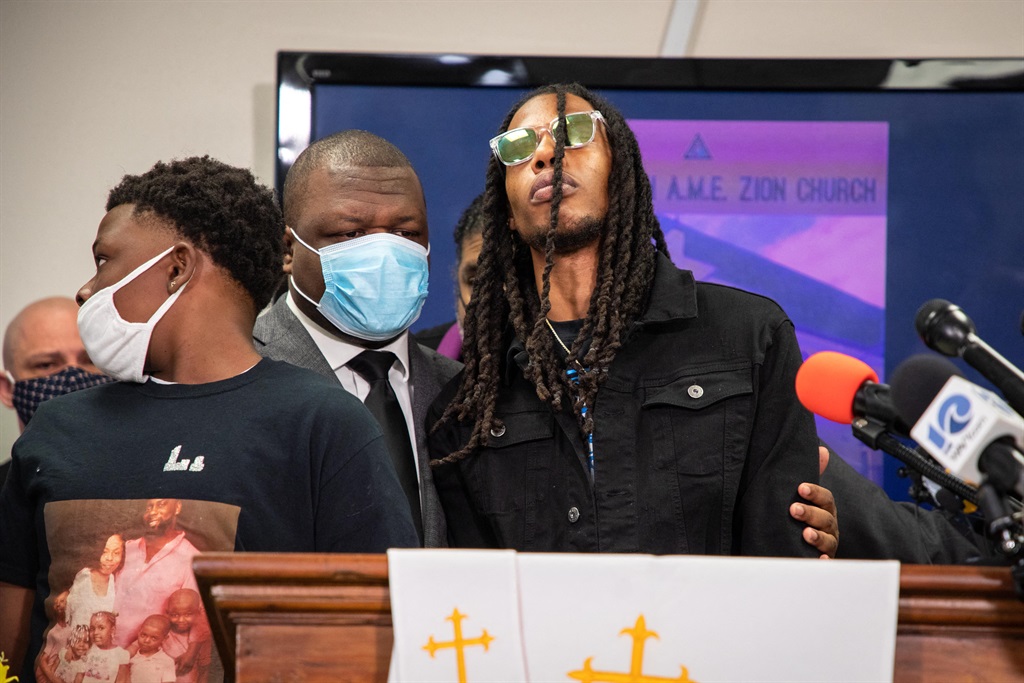 Khalil Ferebee, son of Andrew Brown Jr, addressing the media with members of his family during a press conference calling for the release of body cam footage of the police killing of Brow in Elizabeth City, North Carolina. (File)