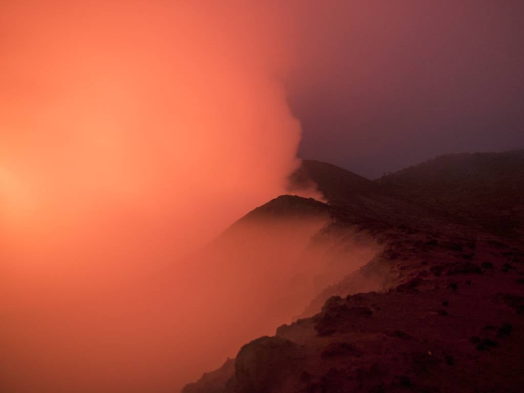 This photo shows emissions from the Mount Yasur volcano being lit up by steady eruptions in the crater below on Tanna Island in Vanuatu. 