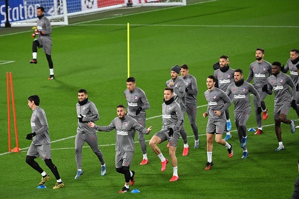 Atletico Madrids players attend a training session 