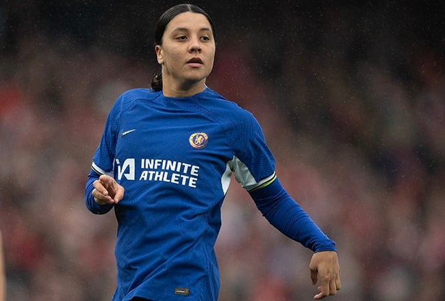 Cheslea's Sam Kerr during a Women's Super League match against Arsenal at Emirates Stadium in London on 10 December 2023. (Photo by Visionhaus/Getty Images)